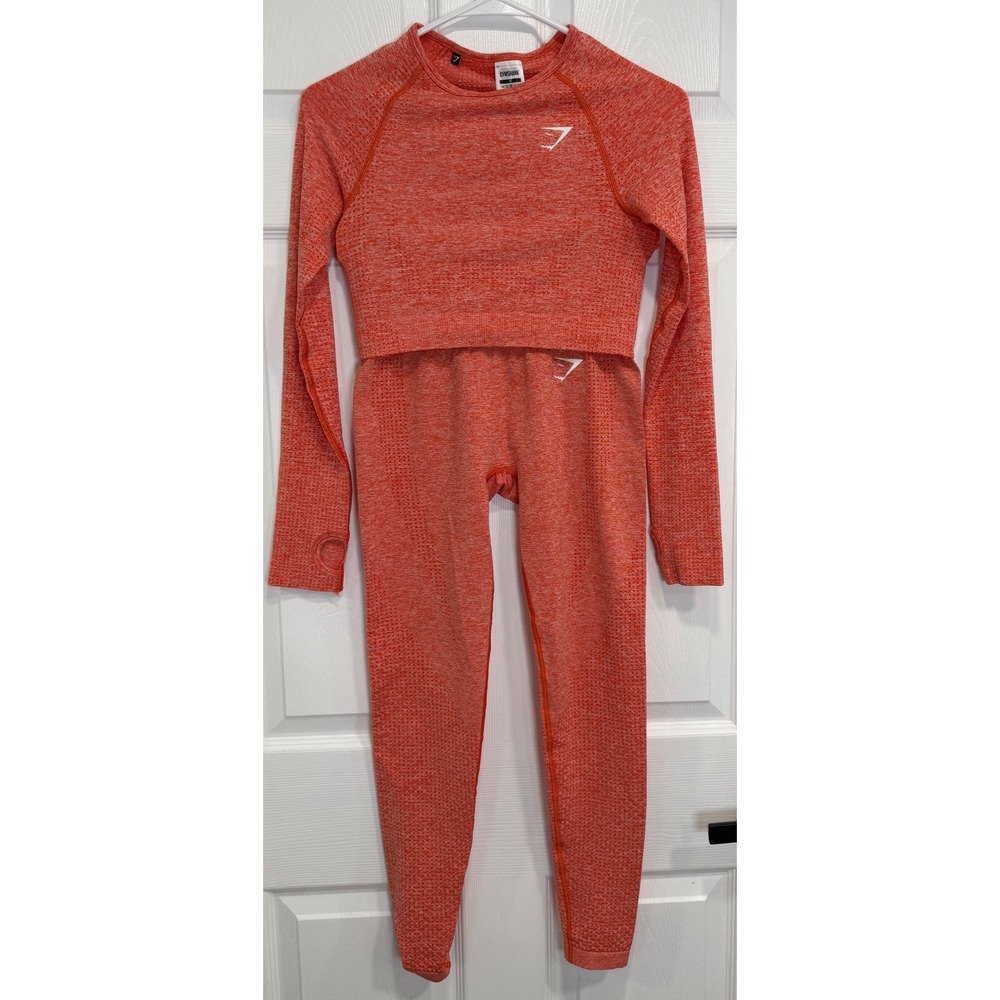 Gymshark Vital Seamless 2.0 Orange Marl Crop Top Leggings Set Small S
